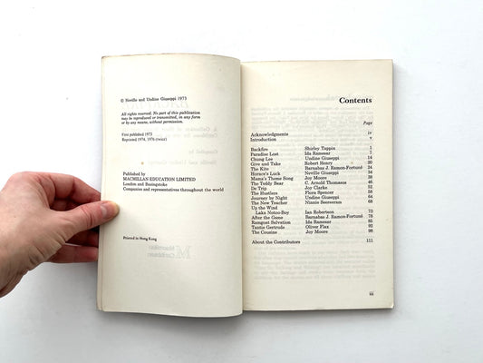 Copyright page and contents page of Backfire: Caribbean short stories, published 1976 by Macmillan Education