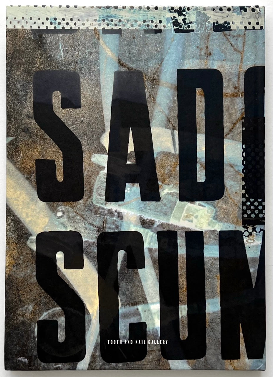 Back cover of Dubious Splendor: Graphic Works by Rob Sanders 2023–2024 with large typographic composition and distressed textures