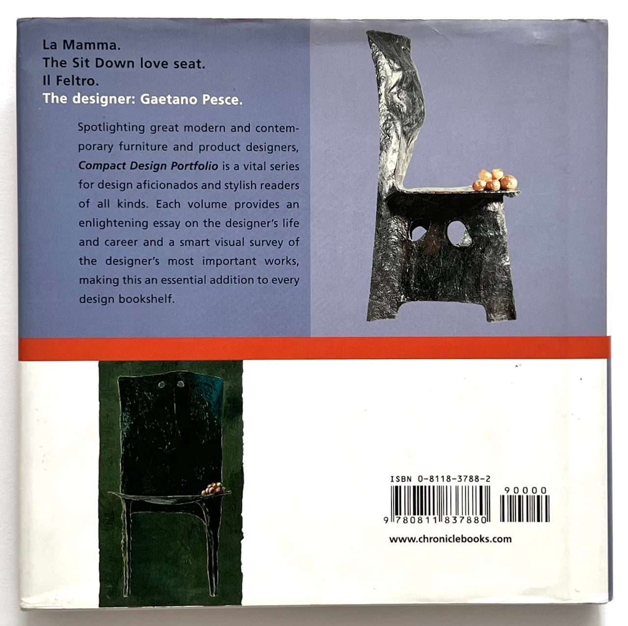 Rear book cover of GAETANO PESCE
by Marisa Bartolucci, published by Chronicle Books, in 2003.