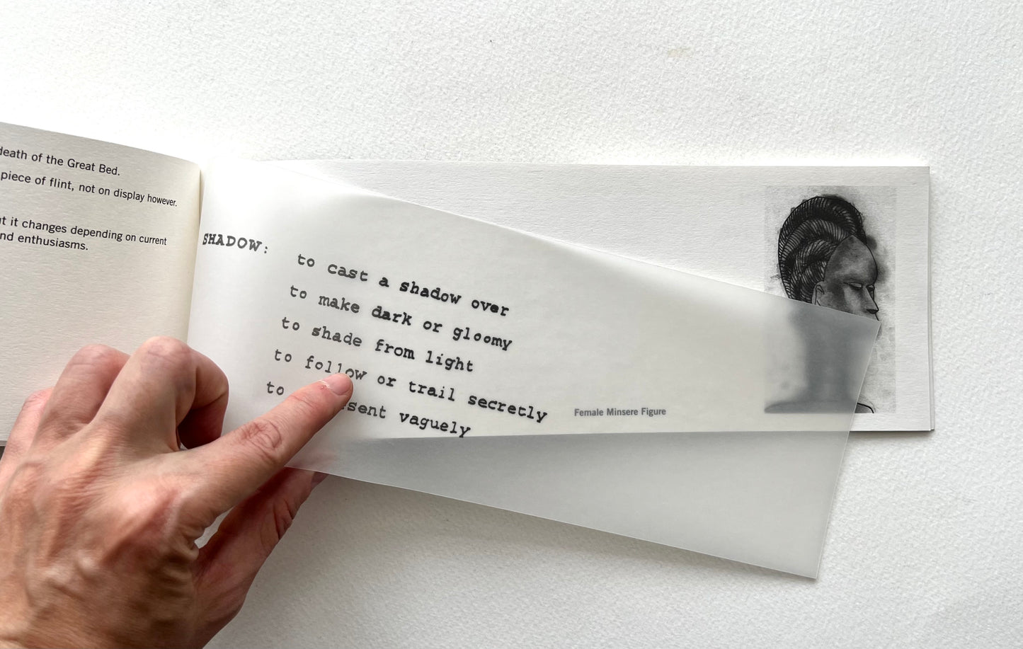 Hand holding a book open to a page with text and an image of a person.