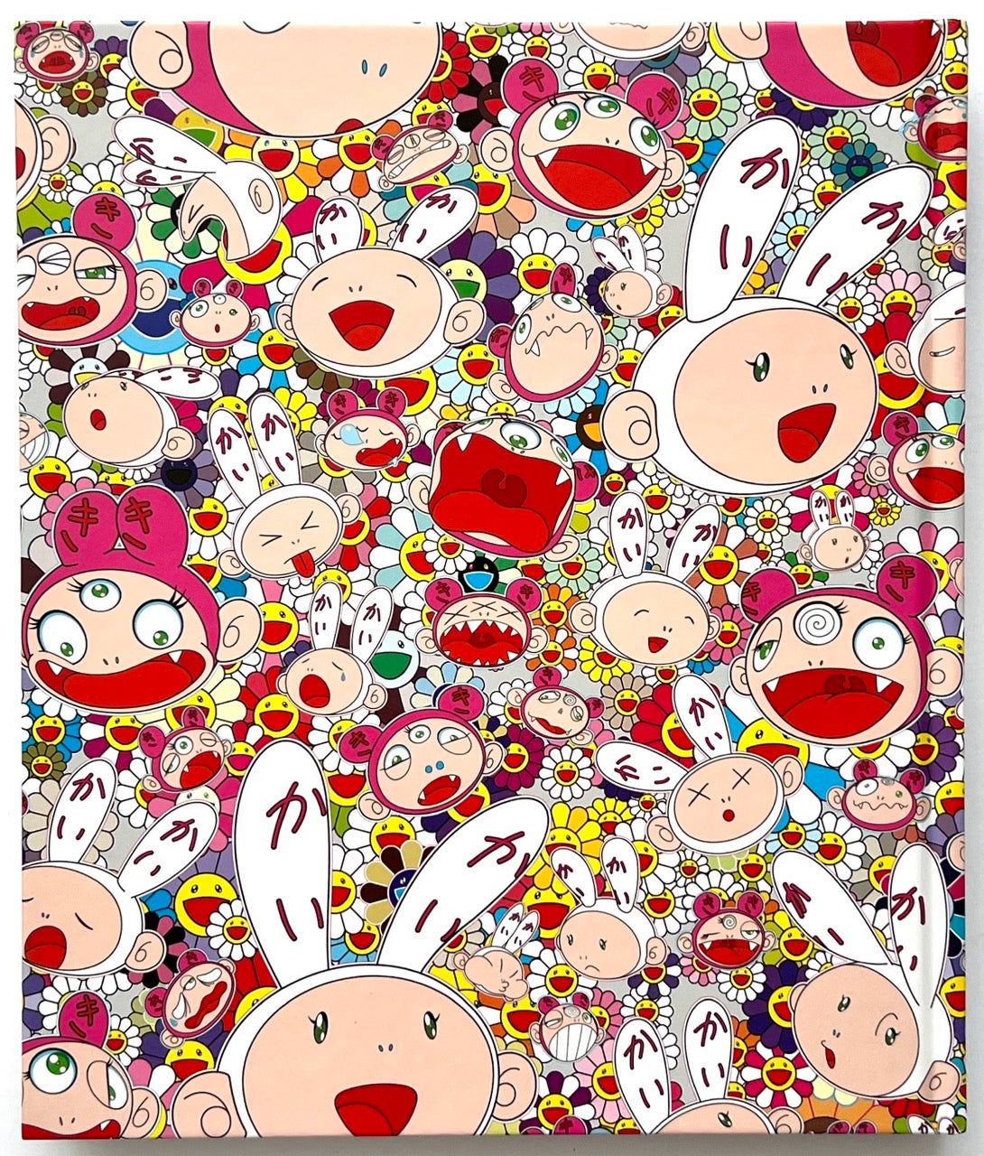 Takashi Murakami Lineage of Eccentrics back cover featuring Superflat characters and bright flower motifs with varied expressions