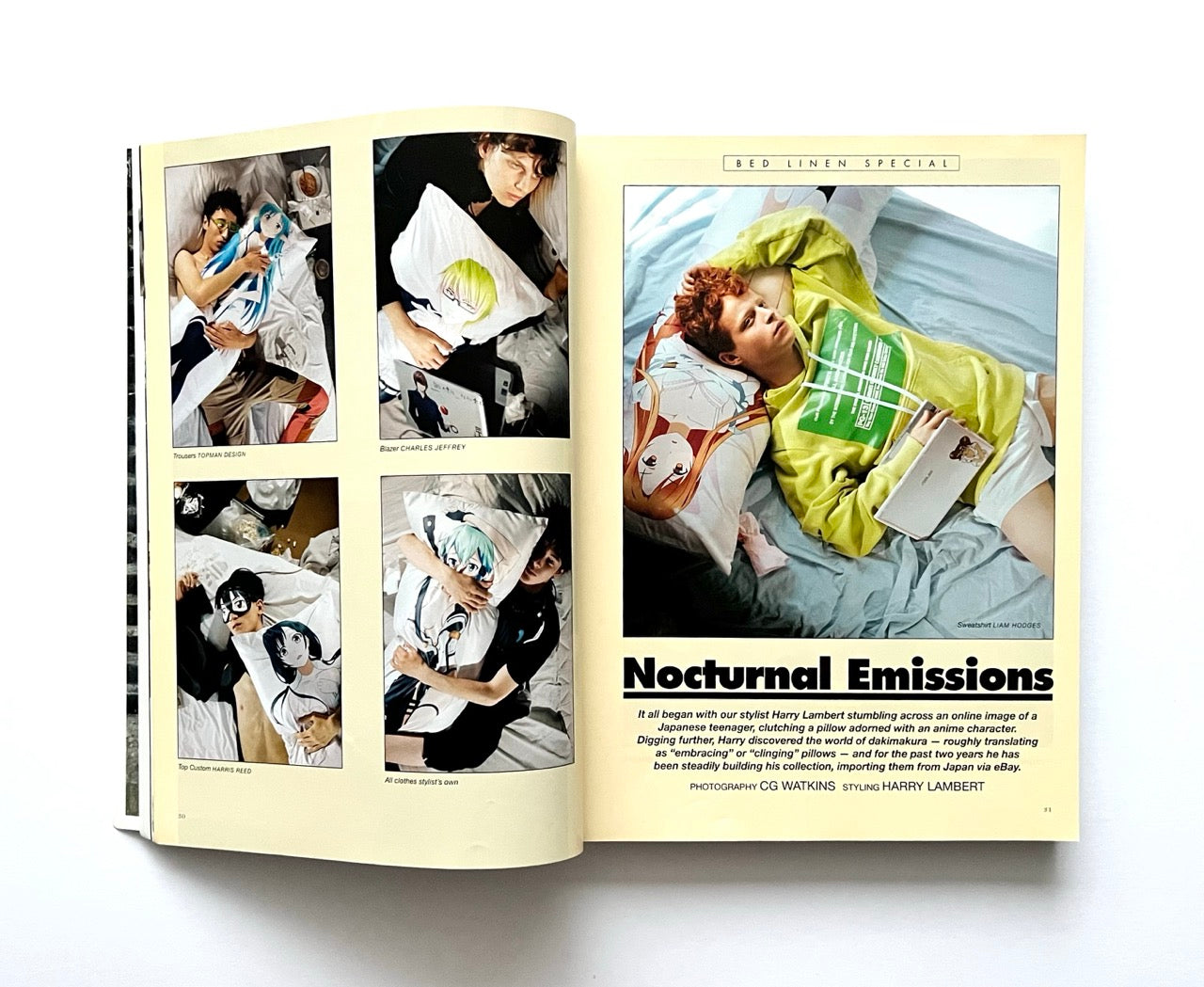 Open magazine: THE BEAUTIFUL HOME OF BUFFALO ZINE – ISSUE 6 (AW2017) with images of people lying down and a title 'Nocturnal Emissions'.