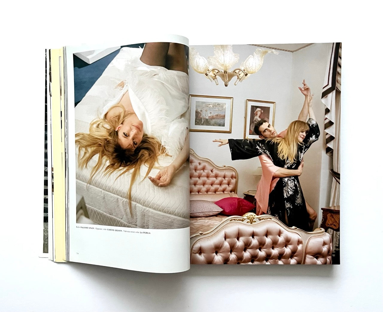Open magazine - THE BEAUTIFUL HOME OF BUFFALO ZINE – ISSUE 6 (AW2017) - showing Nastassja Kinski in a bedroom setting with a chandelier.