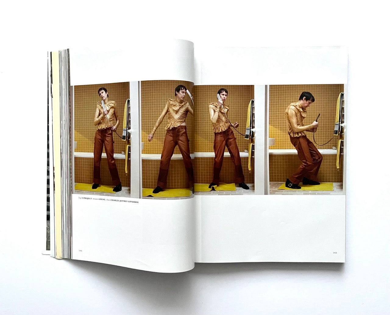 Open magazine - THE BEAUTIFUL HOME OF BUFFALO ZINE – ISSUE 6 (AW2017) - showing a series of images of a man in a bathroom.