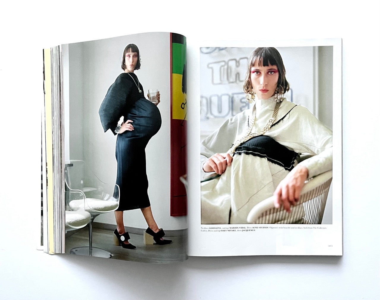 Open magazine - THE BEAUTIFUL HOME OF BUFFALO ZINE – ISSUE 6 (AW2017) - showing two pages with images of a pregnant woman in different outfits.