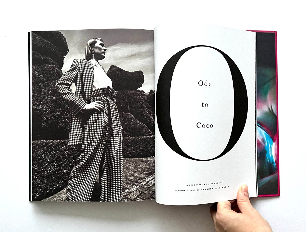 Open 'The Protagonist Magazine' issue 2, with a black and white fashion photo of a woman in a checked suit and title: 'Ode to Coco'