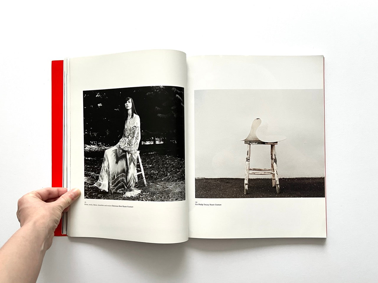 Interior spread of 10 Magazine Issue One featuring a seated model in a dark setting and a sculptural chair