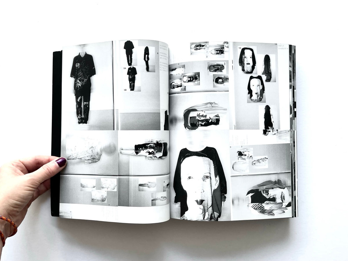 BLESS: Celebrating 10 Years of Themelessness by Désirée Heiss and Ines Kaag, 2006. Interior spread featuring a black-and-white collage of experimental fashion, printed garments, accessories and photographic portraits.