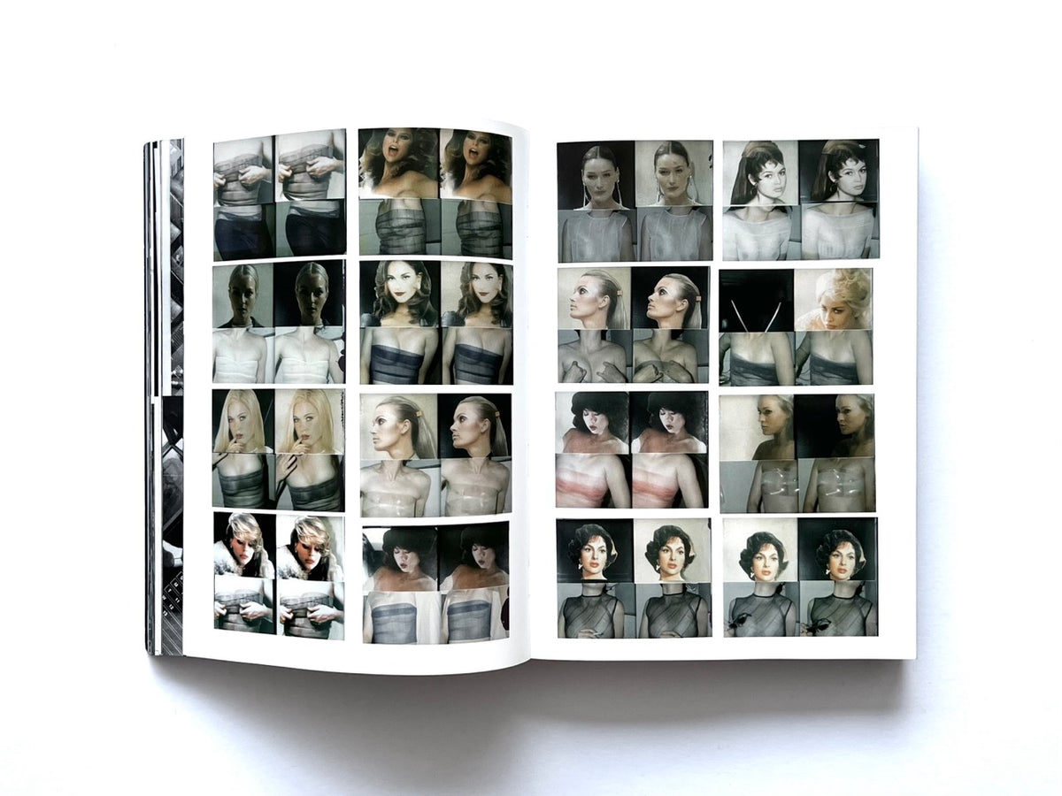 BLESS: Celebrating 10 Years of Themelessness by Désirée Heiss and Ines Kaag, 2006. Colour interior spread featuring a grid of paired female portraits and experimental sheer, strapless and layered garment designs.