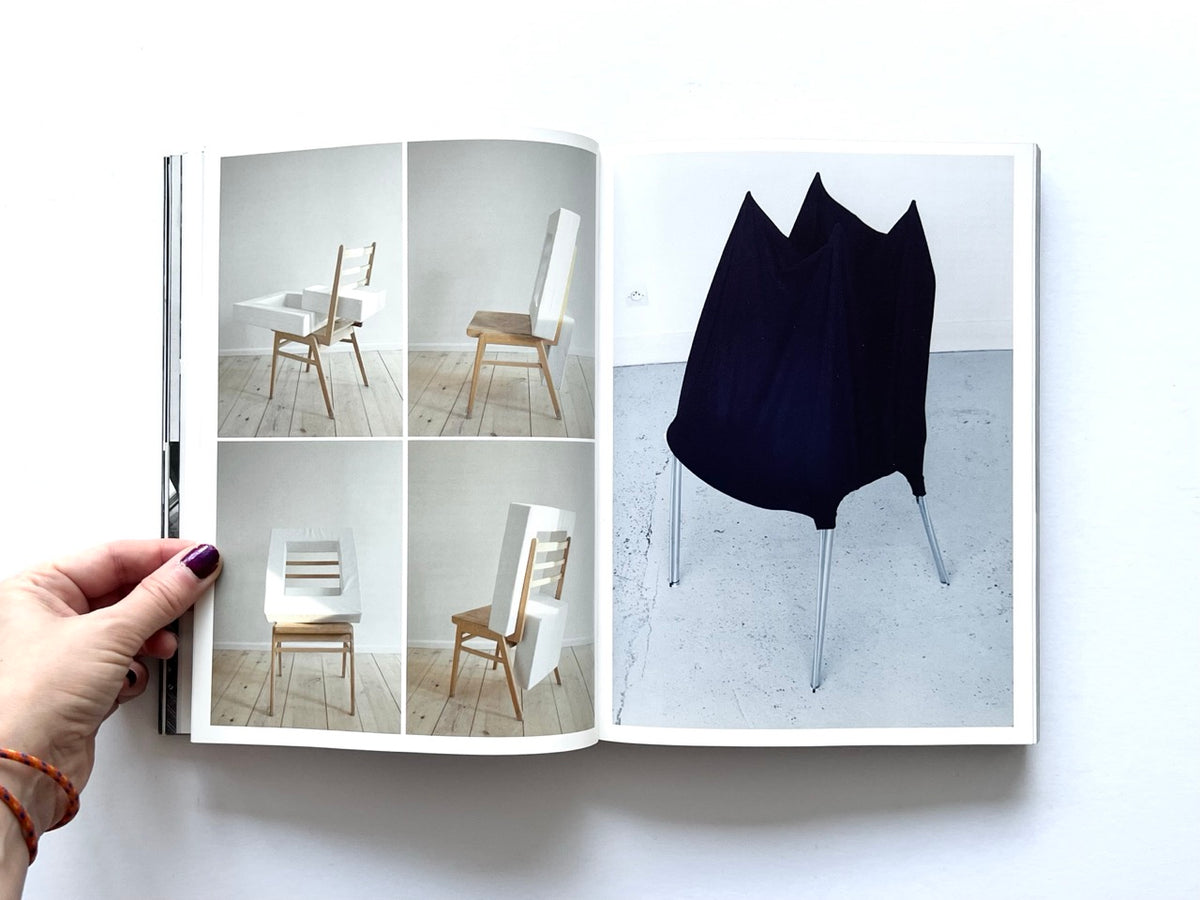 BLESS: Celebrating 10 Years of Themelessness by Désirée Heiss and Ines Kaag, 2006. Colour interior spread documenting conceptual furniture, including a wooden chair fitted with white geometric structures and a black fabric-covered chair.