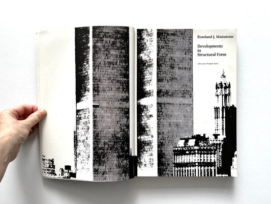 Developments in Structural Form by Rowland J. Mainstone (1983) – title page spread with high-contrast architectural imagery and typography