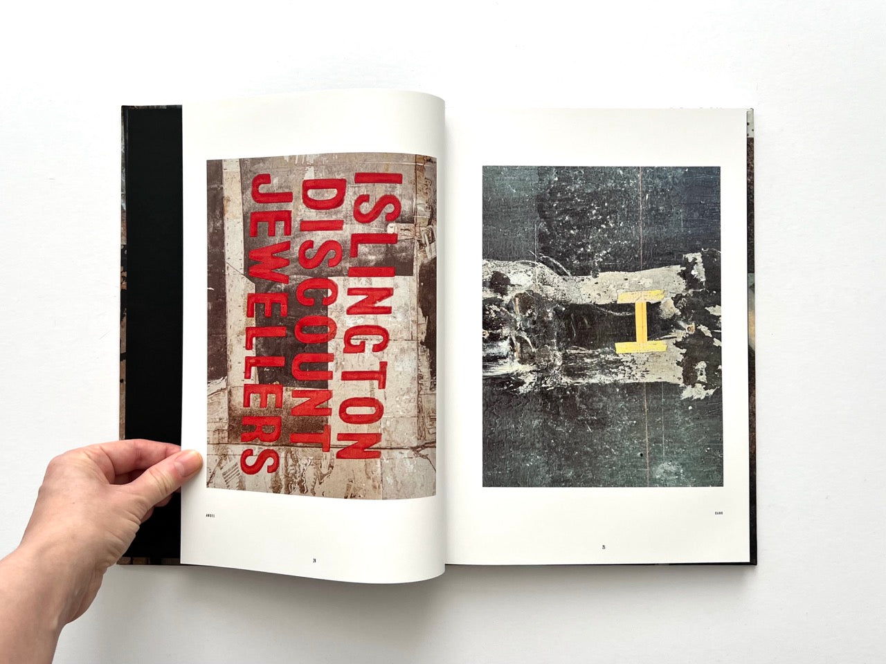 Interior spread from Dubious Splendor: Graphic Works by Rob Sanders 2023–2024 featuring typographic collage “Islington Discount Jewellers” and abstract composition