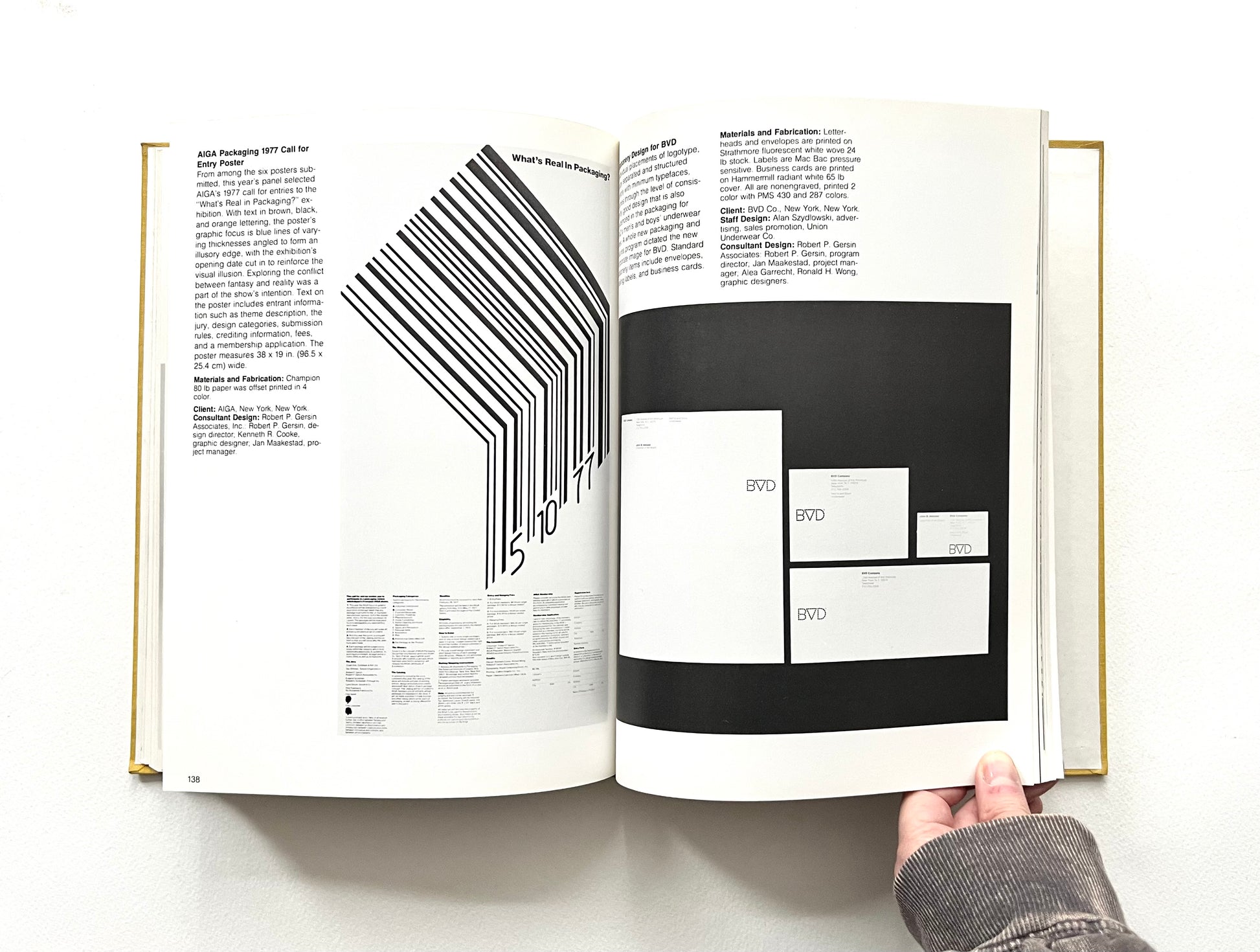 Open book displaying black and white design elements on a white background.  Design Review Industrial Design 24th Annual 1978.
