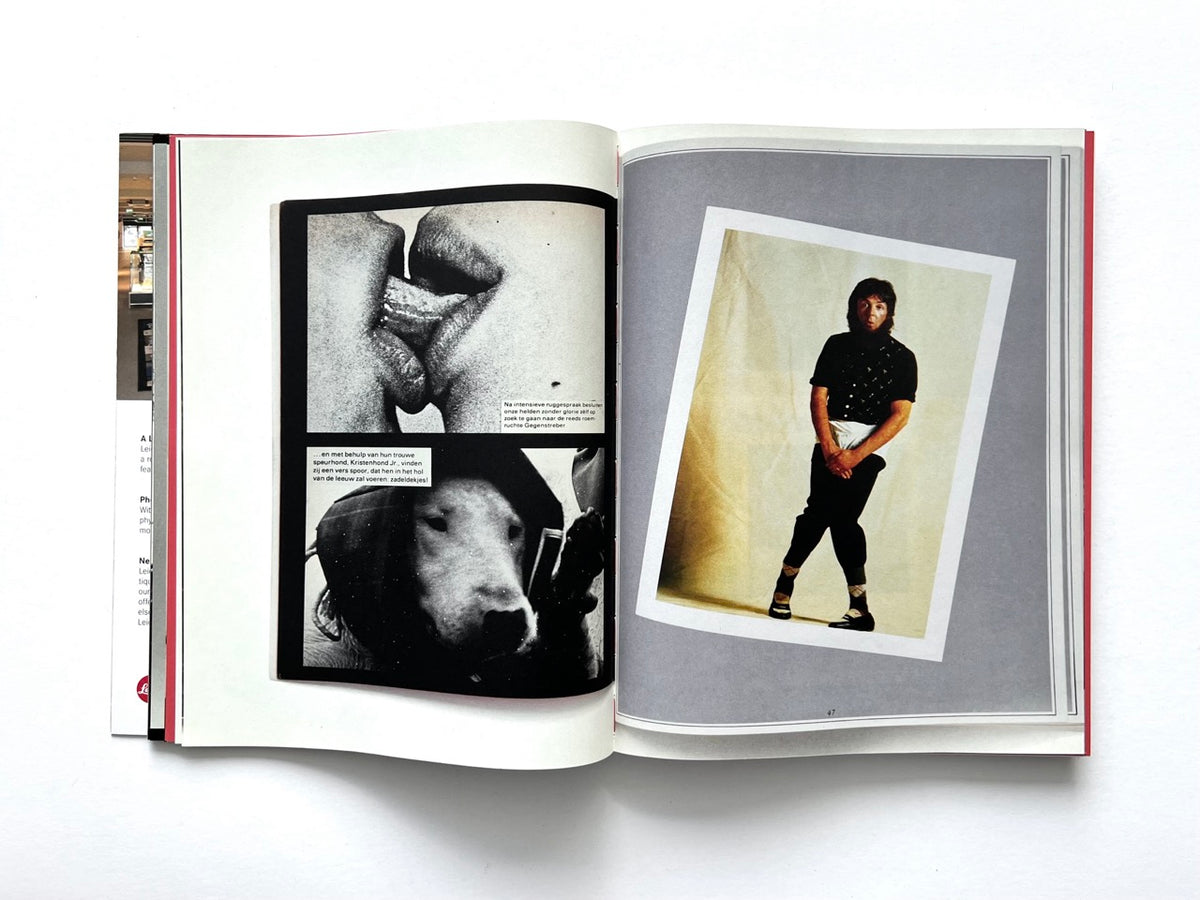 FOAM International Photography Magazine, Issue #35: Lust, Summer 2013. Interior spread featuring black-and-white experimental photography, including a close-up of kissing lips, alongside a colour portrait of a standing figure against a studio backdrop.