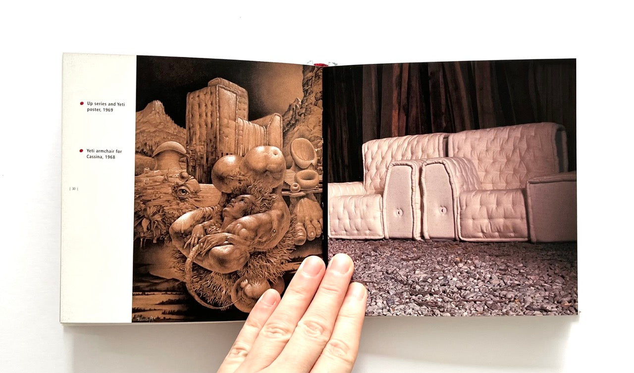 Open book - GAETANO PESCE
by Marisa Bartolucci - showing a page with a textured design and another with a sofa.
