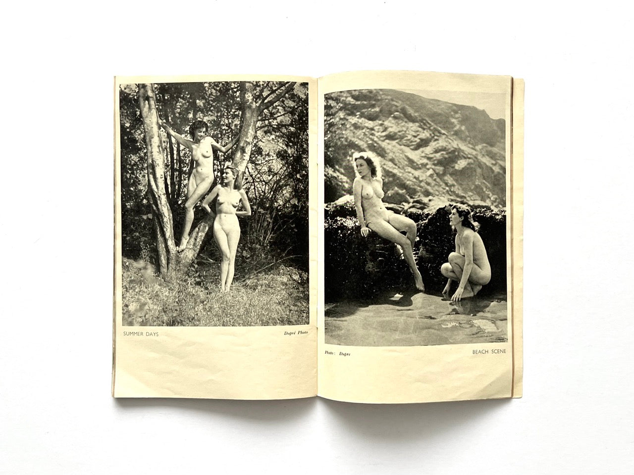 Health and Efficiency Summer Annual, 1948. Interior photographic spread featuring black-and-white naturist imagery of nude figures posed in woodland and mountain landscapes with strong pictorial composition.
