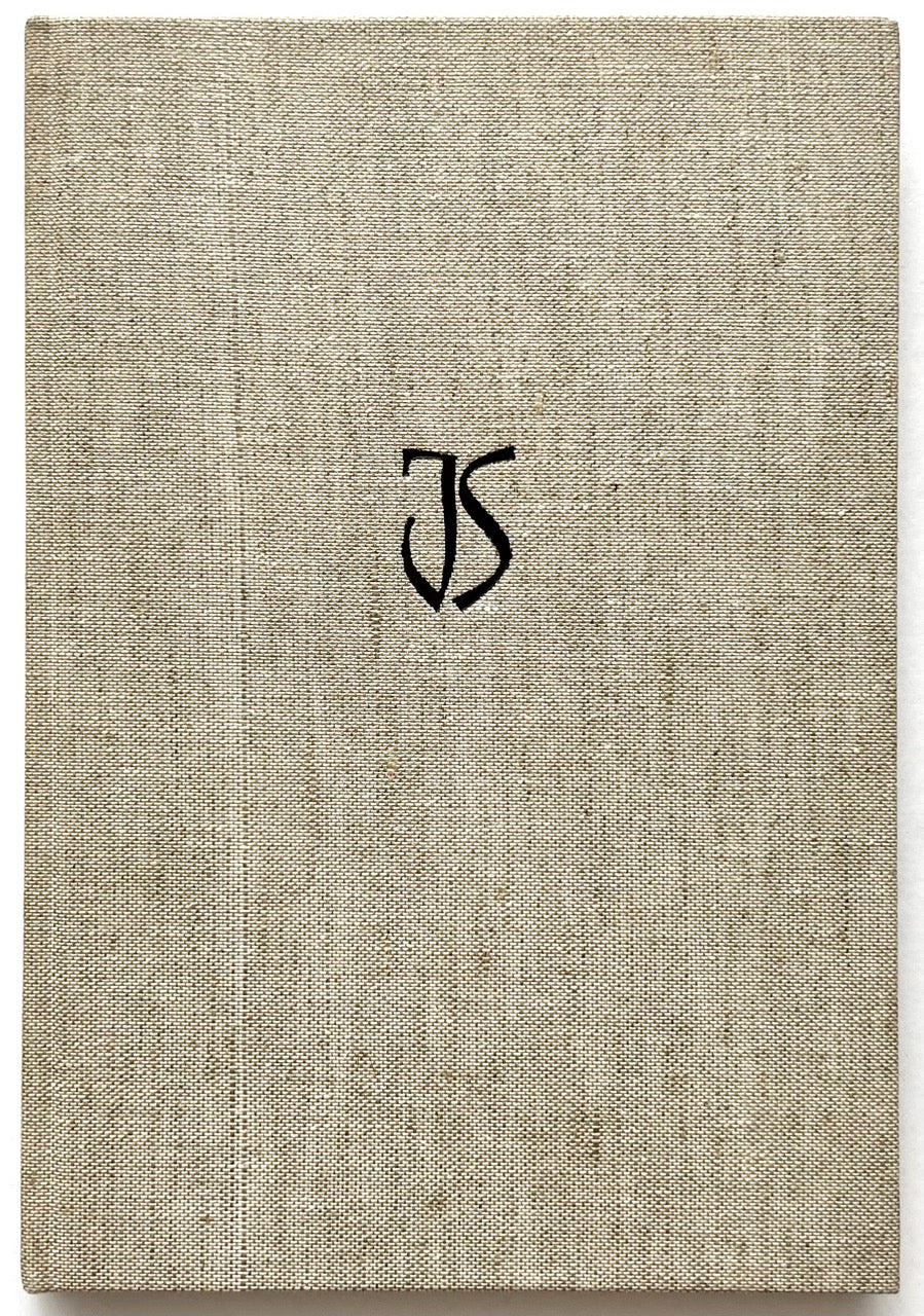John Skelton: A Sculptor's Work 1950–1975 (1975). Front cover of the hardcover book, bound in textured natural-coloured cloth with a small black stylised “JS” monogram centred on the front cover.
