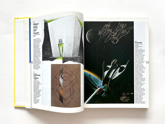 Open book - LE TEMPS DES CREATEURS [1987] - with bold design illustrations and text on a white background