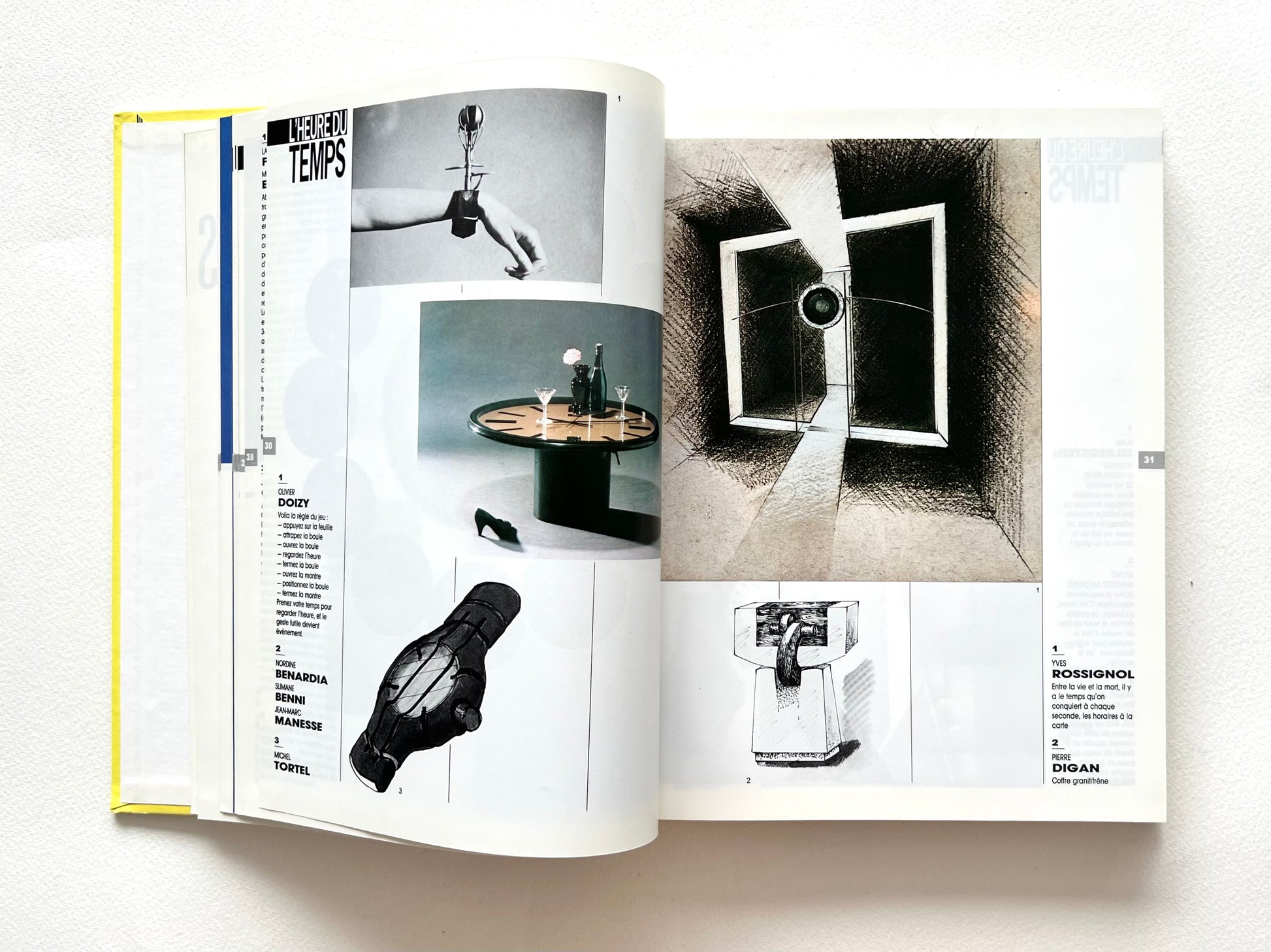 Open book - LE TEMPS DES CREATEURS [1987] - with illustrations of avatgarde timepiece designs.