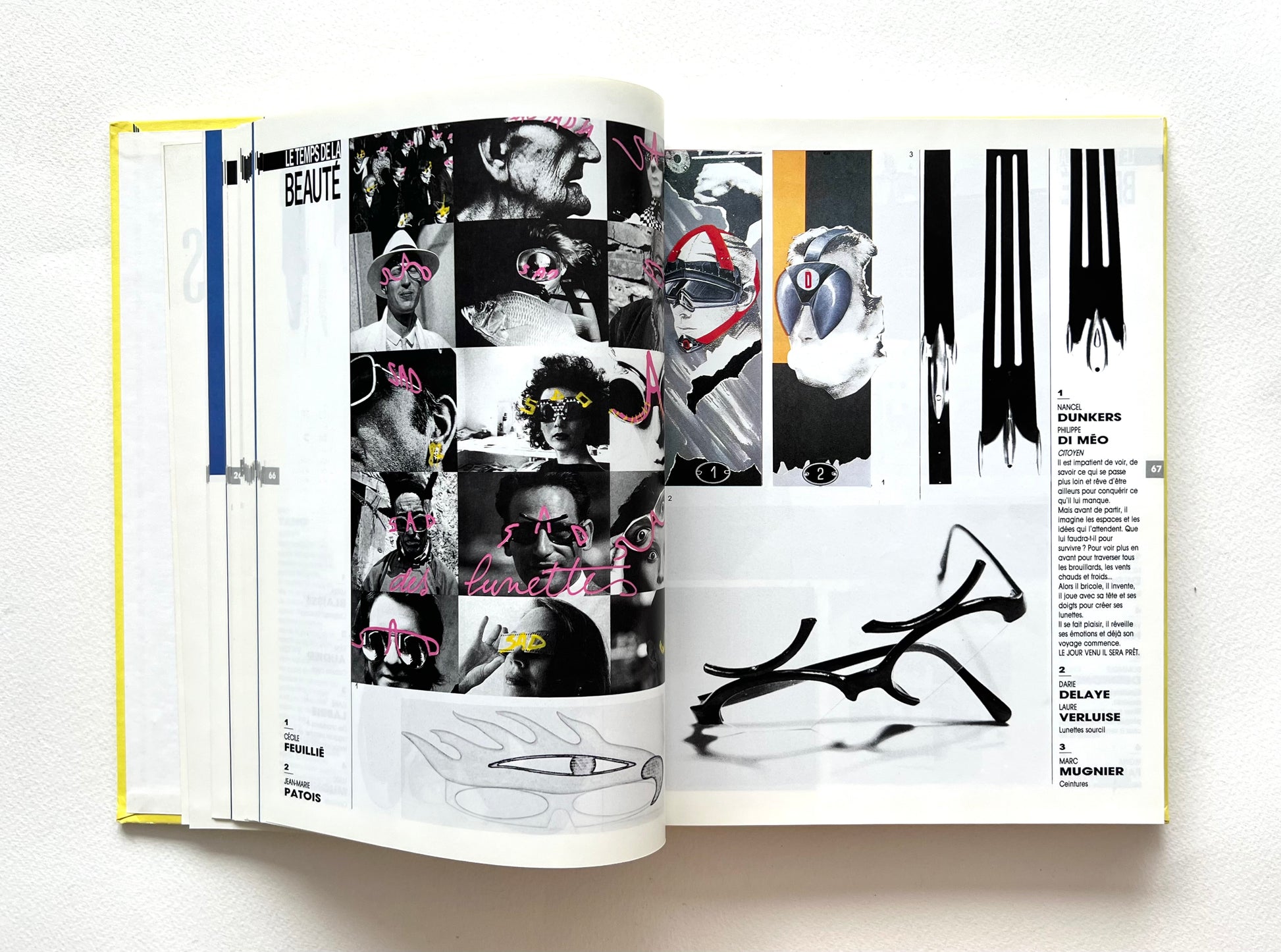 Open book - LE TEMPS DES CREATEURS [1987] - with black and white collage on a white background