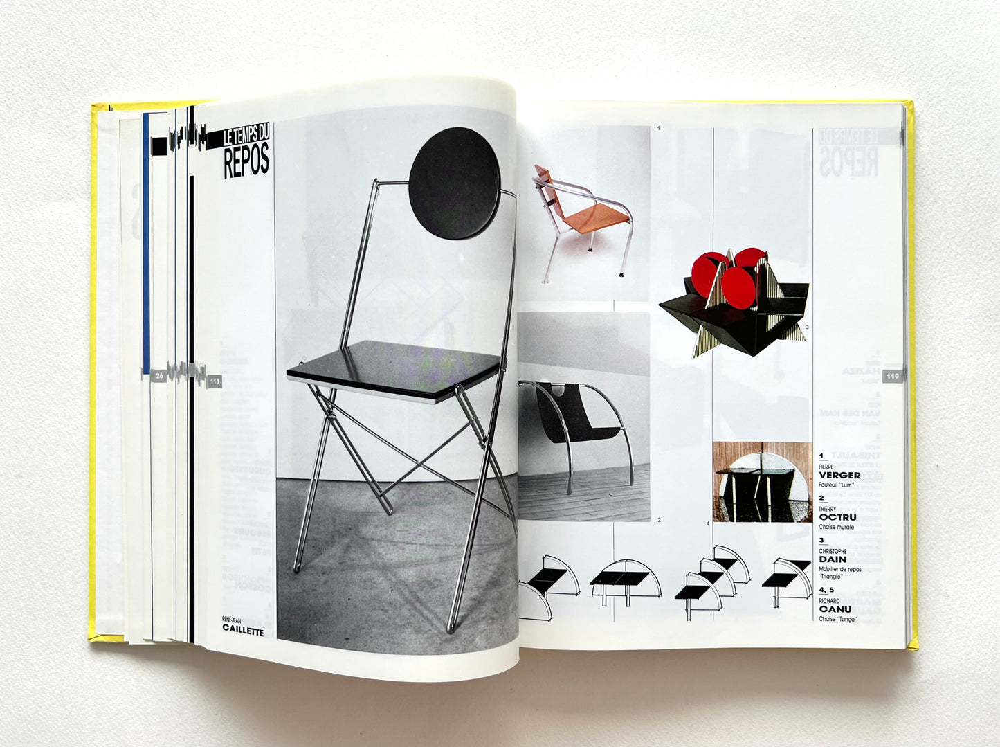 Open book - LE TEMPS DES CREATEURS [1987] - showing minimalist chair designs.