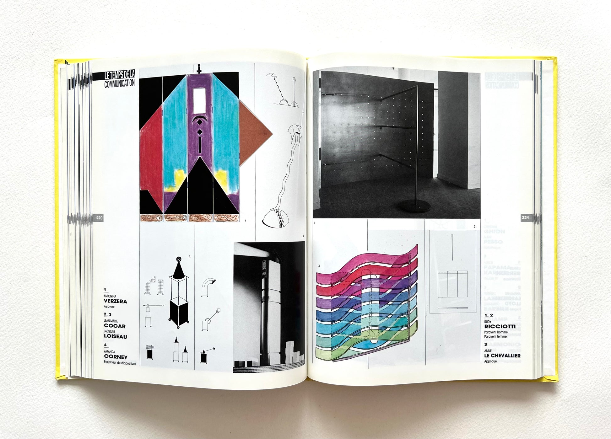 Open book - LE TEMPS DES CREATEURS [1987] - showing sketches and design illustrations.