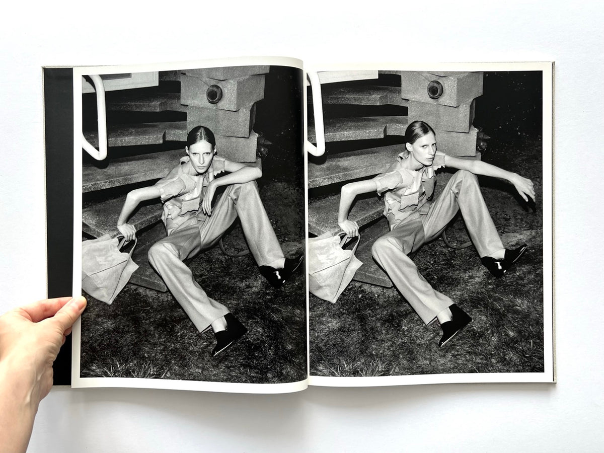 LOEWE Spring Summer 2015 Womenswear, photography by Jamie Hawkesworth, published 2015. Double-page black-and-white editorial featuring model Julia Nobis in contemporary womenswear.
