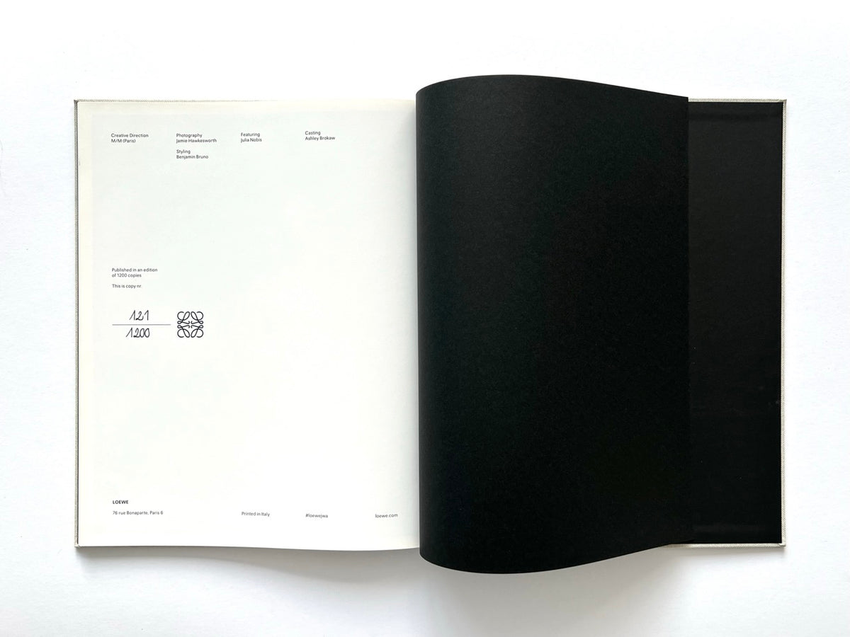 LOEWE Spring Summer 2015 Womenswear, creative direction by M/M (Paris), published 2015. Colophon showing production credits and hand-numbered limited edition copy 121 of 1200.