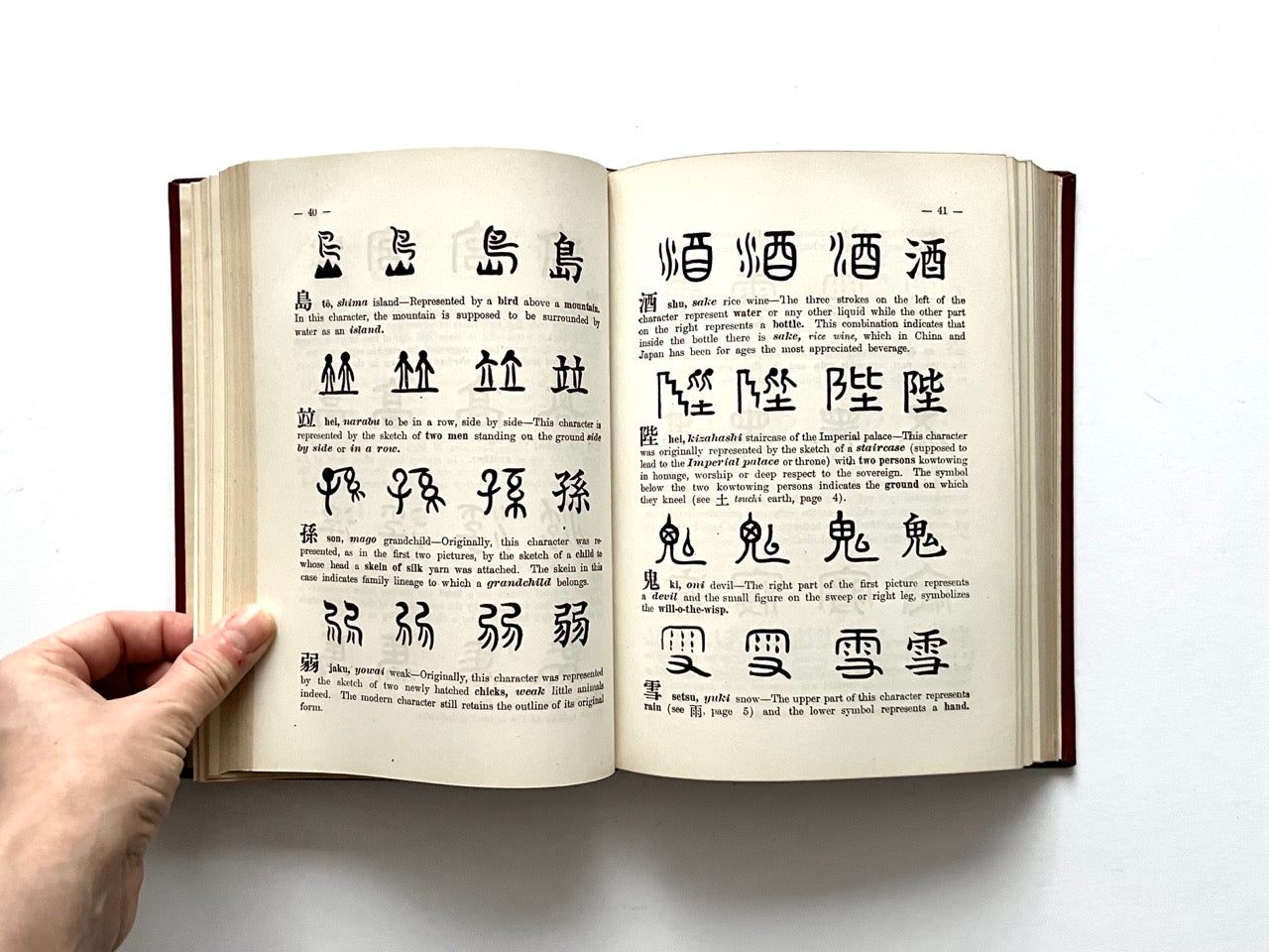 Close view of illustrated kanji development diagrams in Pictorial Chinese-Japanese Characters (1950)