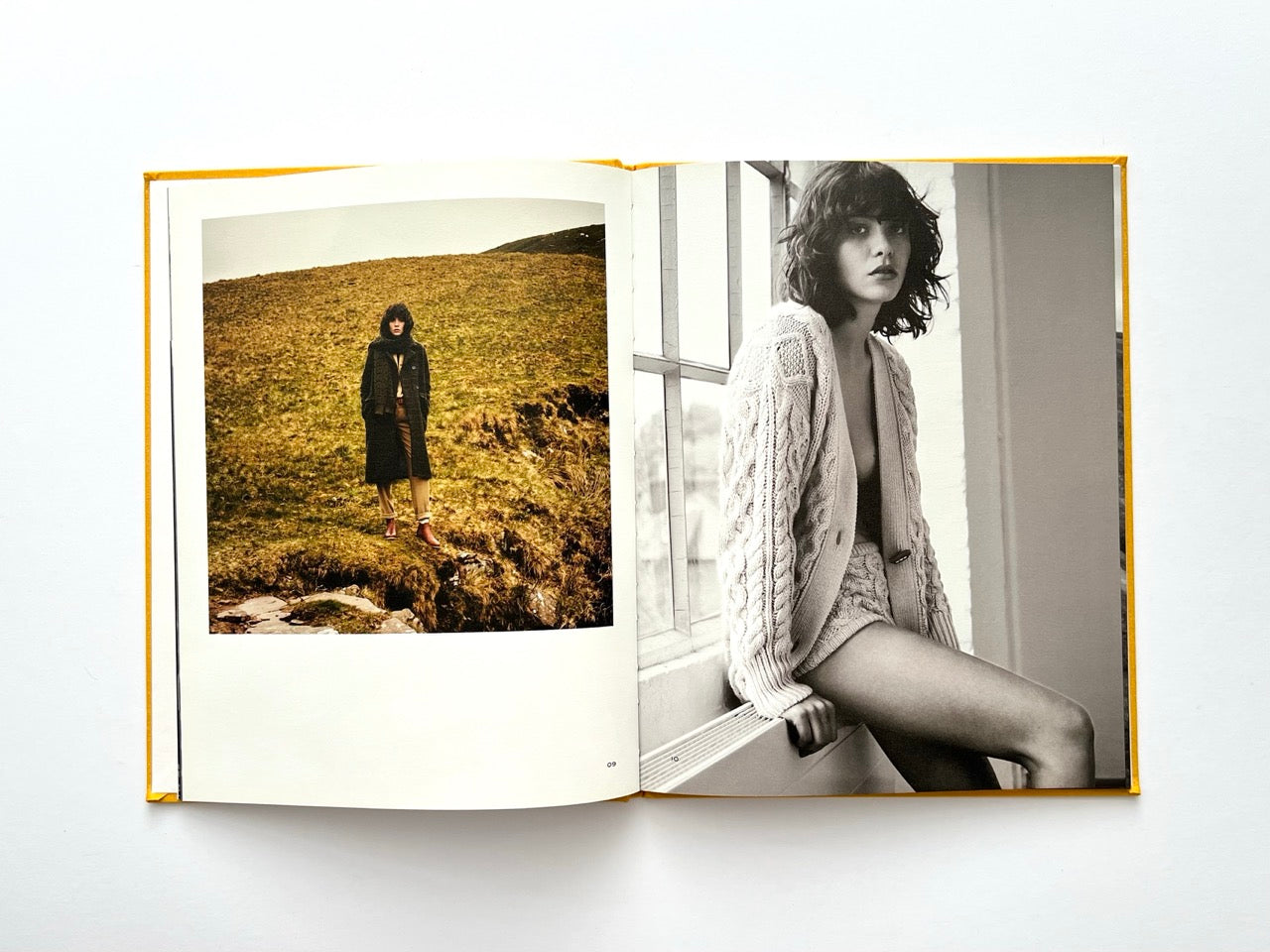 Interior spread from Sessùn Automne Hiver 2015 / 2016 catalogue showing outdoor fashion shoot and black-and-white portrait by window