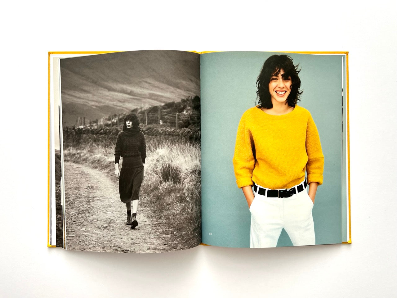 Interior spread from Sessùn Automne Hiver 2015 / 2016 catalogue showing black-and-white outdoor photograph and colour fashion portrait
