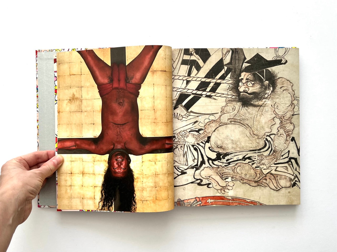 Takashi Murakami Lineage of Eccentrics spread with contemporary photograph on the left and historical Japanese artwork on the right