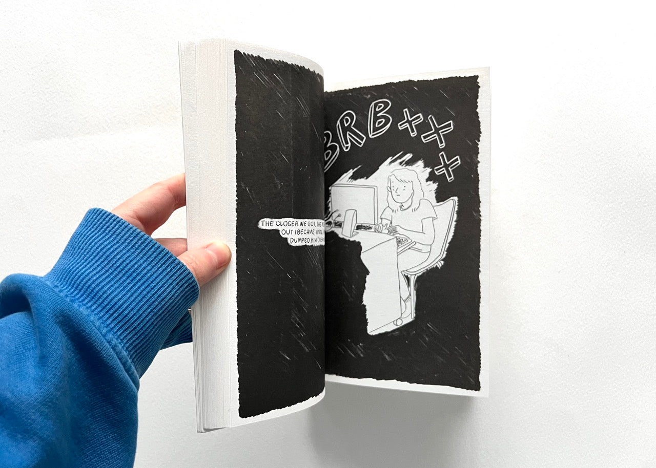 Interior spread of "THE TIMES I KNEW I WAS GAY" by Eleanor Crewes, with black-and-white comic illustration.