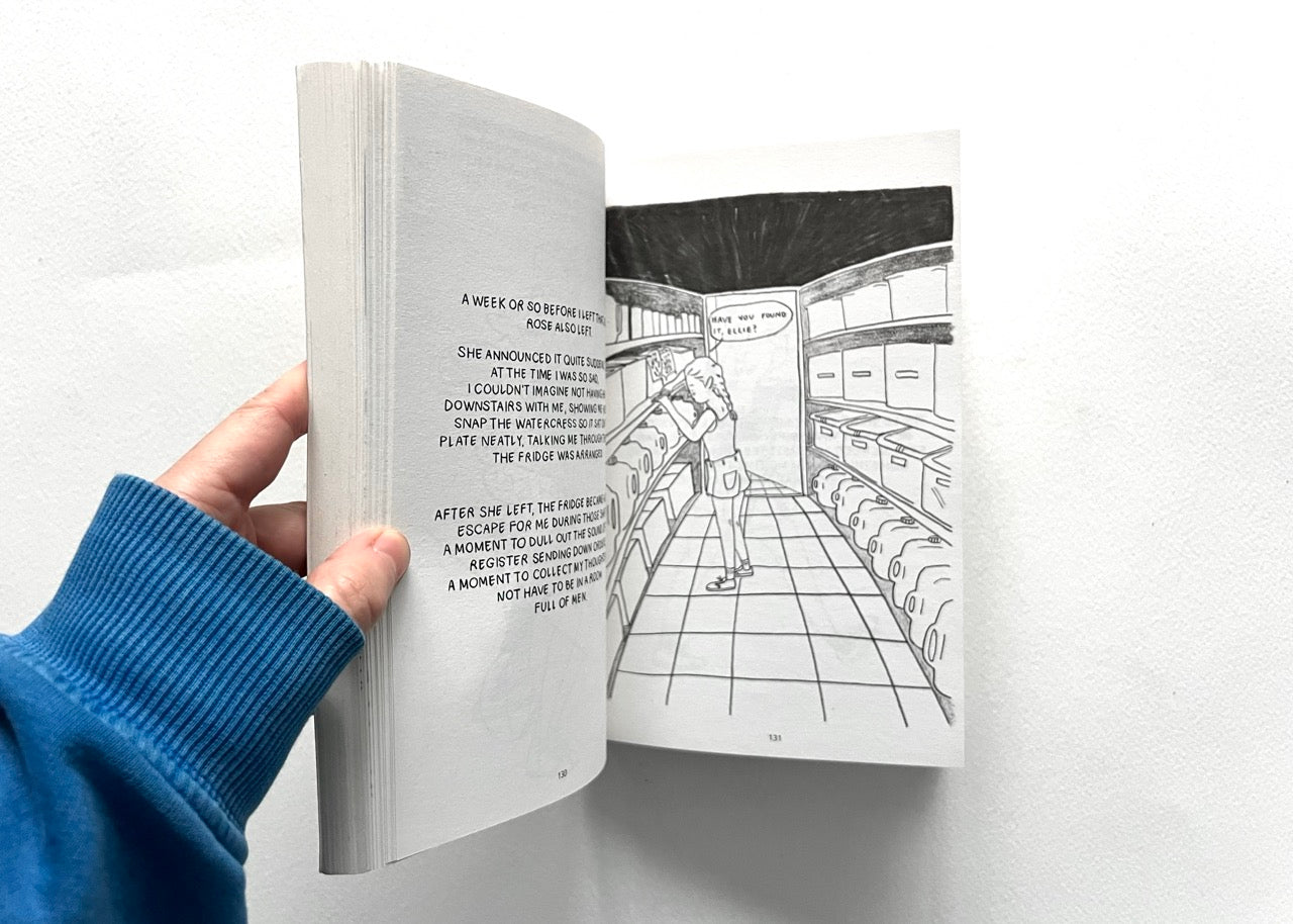 Drawing of main character in a supermarket scene from the book "THE TIMES I KNEW I WAS GAY" by Eleanor Crewes