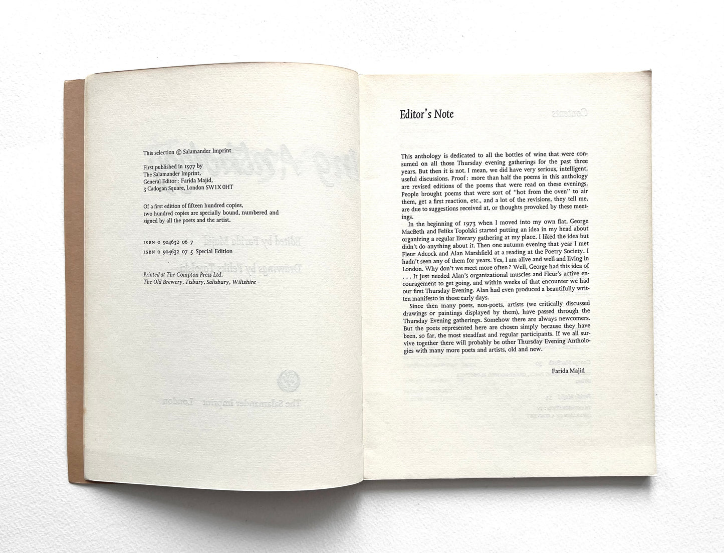 THURSDAY EVENING ANTHOLOGY ed. by Farida Majid  [1977]