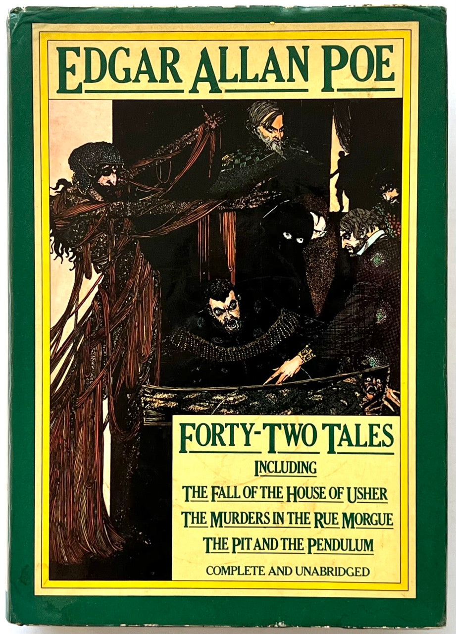Forty-Two Tales by Edgar Allan Poe, 1979 edition, green and yellow front cover featuring illustrations by Harry Clarke.