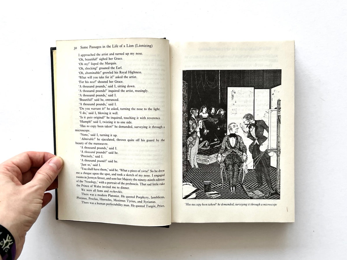 Forty-Two Tales by Edgar Allan Poe (Octopus, 1979), interior spread from “Some Passages in the Life of a Lion” with Harry Clarke illustration.