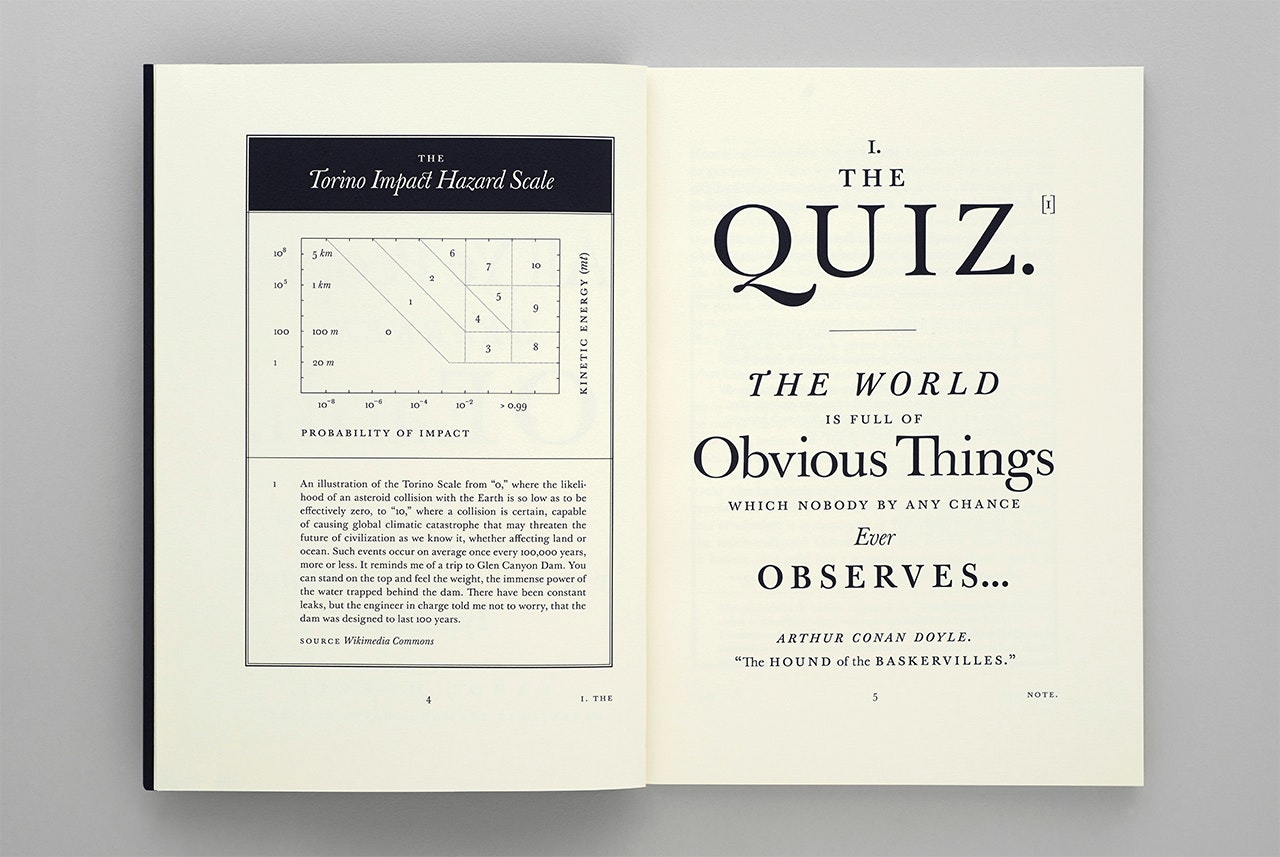 Open book - HEAR, ALL YE PEOPLE; HEARKEN, O EARTH by Errol Morris - with quiz section and text on a gray background