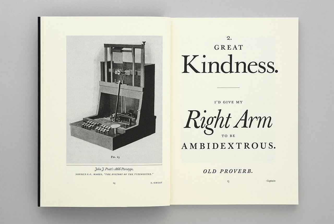 Open book - HEAR, ALL YE PEOPLE; HEARKEN, O EARTH by Errol Morris (2014)  - with a black and white photograph on the left page and text on the right page.